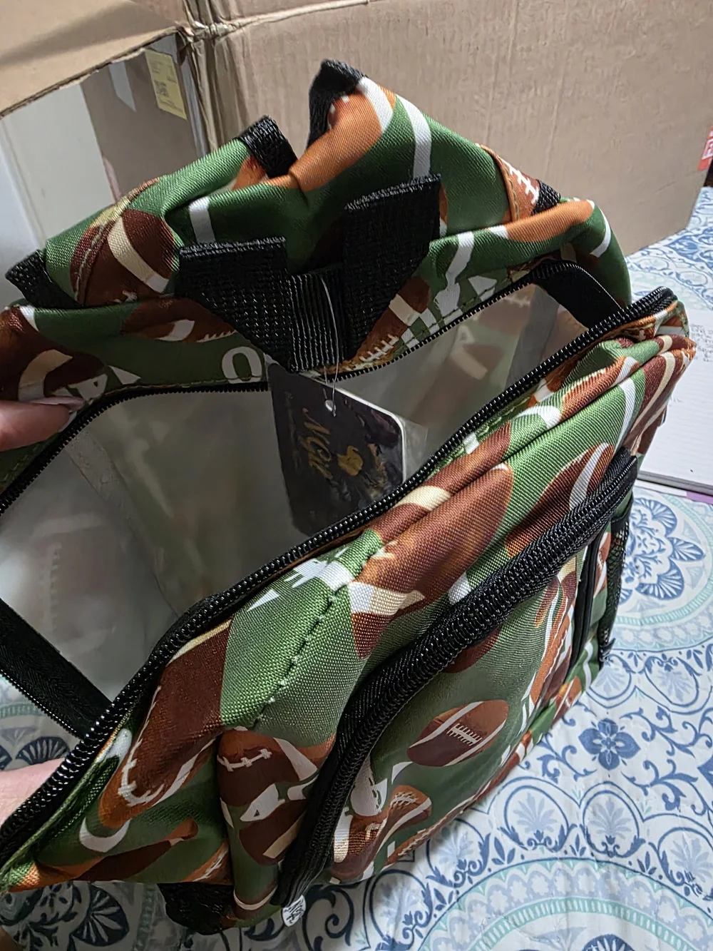 Kids Football Print Backpack - Green & Brown